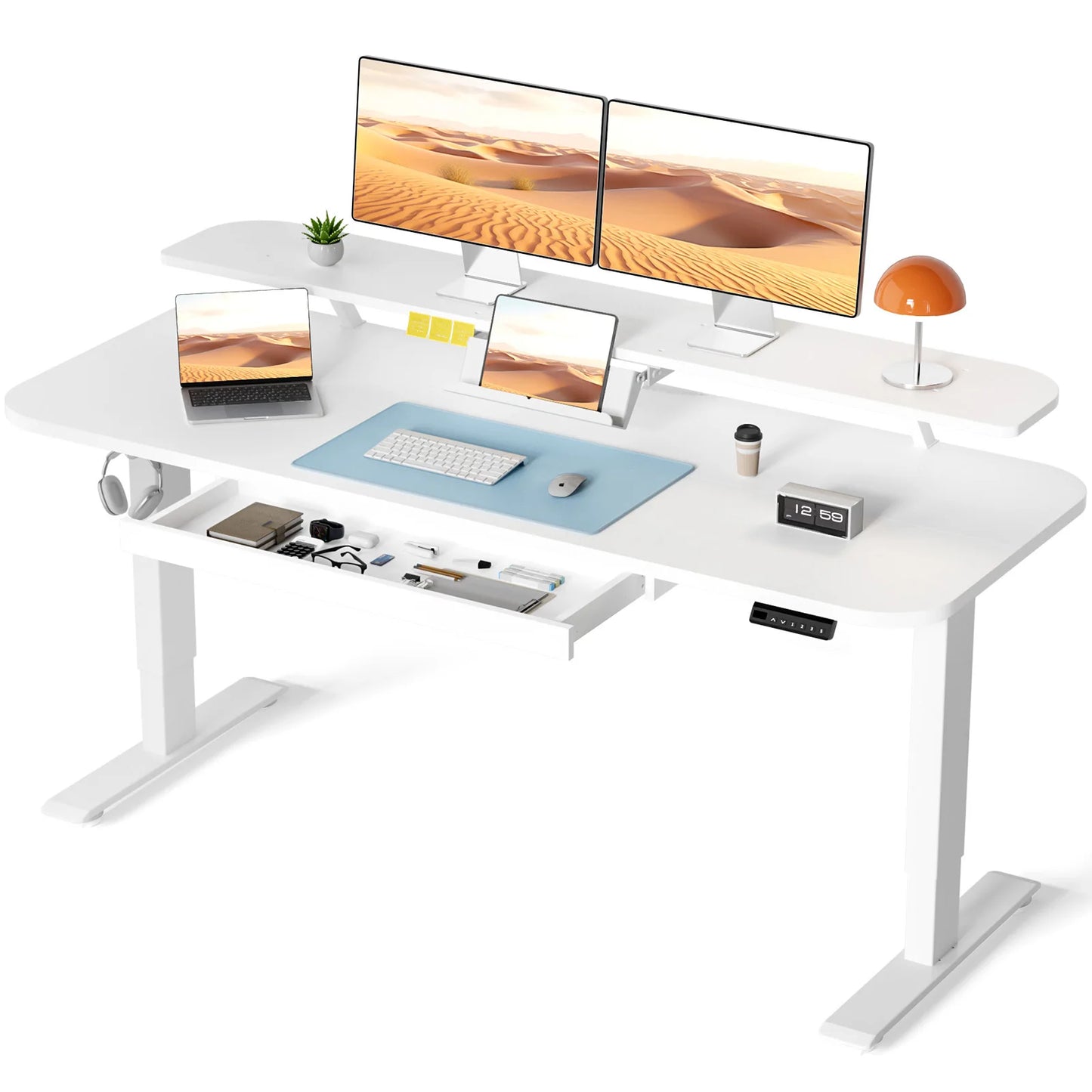 Electric Standing Desk With Drawers Sit Stand Height Adjustable Ergonomic Desk