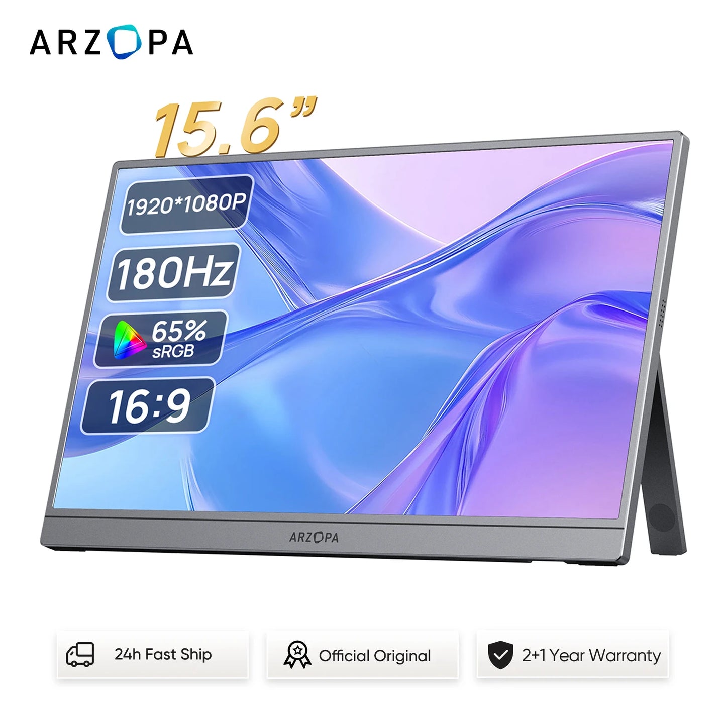 ARZOPA 15.6 inch 1080P 100%sRGB Grey Portable Gaming Monitor HDR10 External Second Display Screen for PC/MAC/Phone/Xbox A1 GRAY