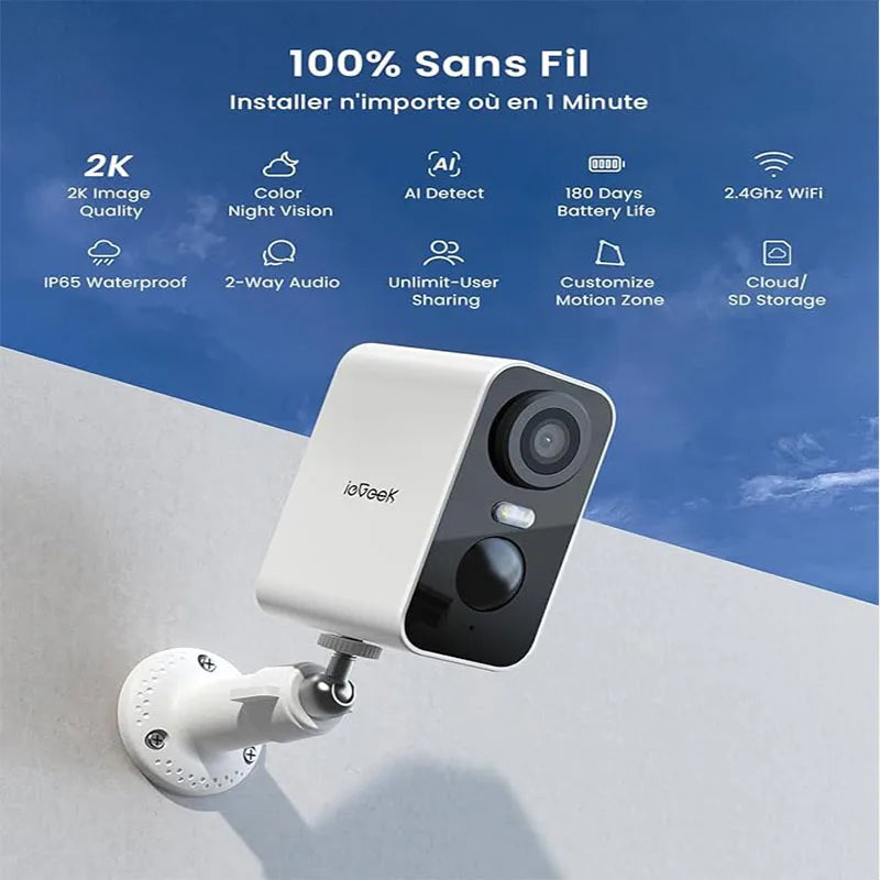 IEGEEK 2K Wireless Battery Surveillance Camera With Night Vision AI