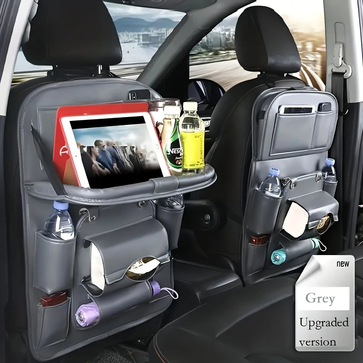 Car Seat Back Organizer PU Leather Multifunction Storage Bag
