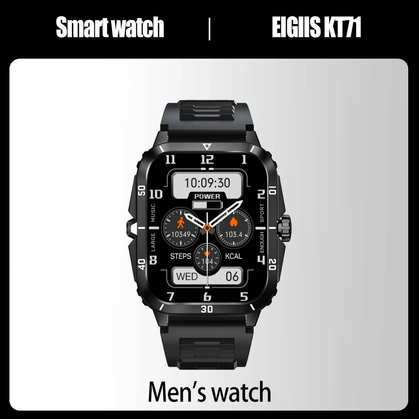 EIGIIS KT71 Smartwatch 3ATM Waterproof Heart Rate Blood Pressure Bluetooth