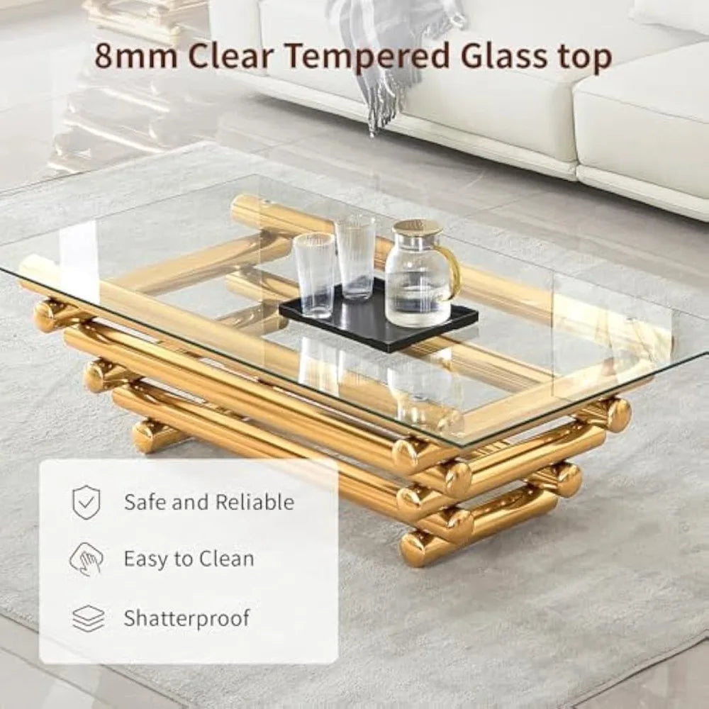 Tempered Glass Coffee Table With Stainless Steel Legs
