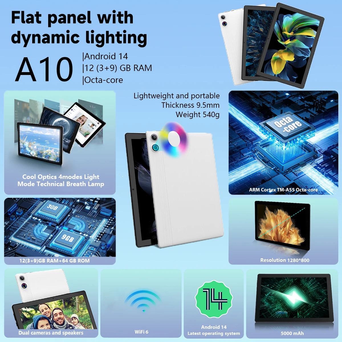URAOCamera Android Tablet A523 Octa Core 12GB RAM 64GB ROM Face Unlock