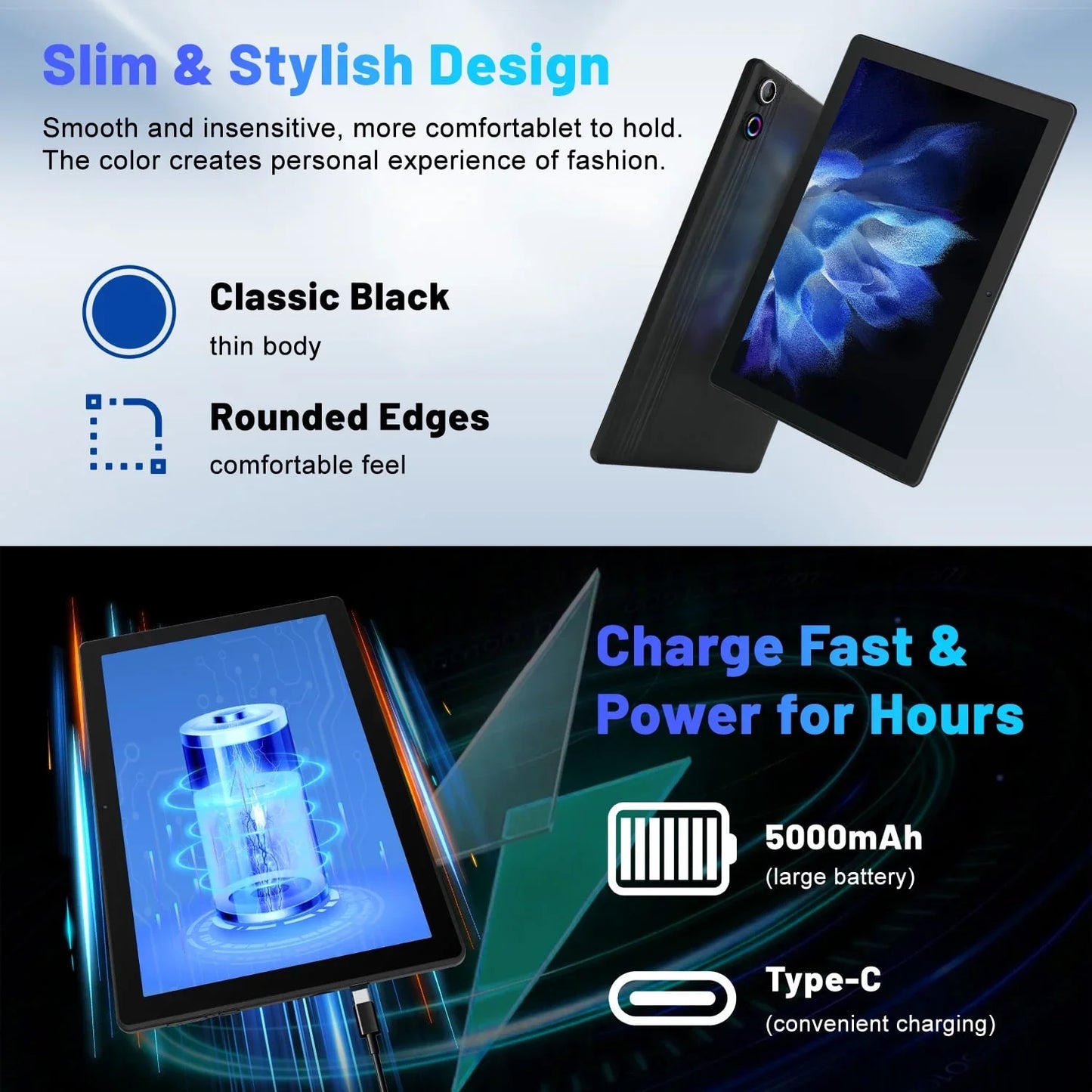 BESTSKI Android Tablet Octa-Core 10GB RAM 64GB ROM Dual Cameras