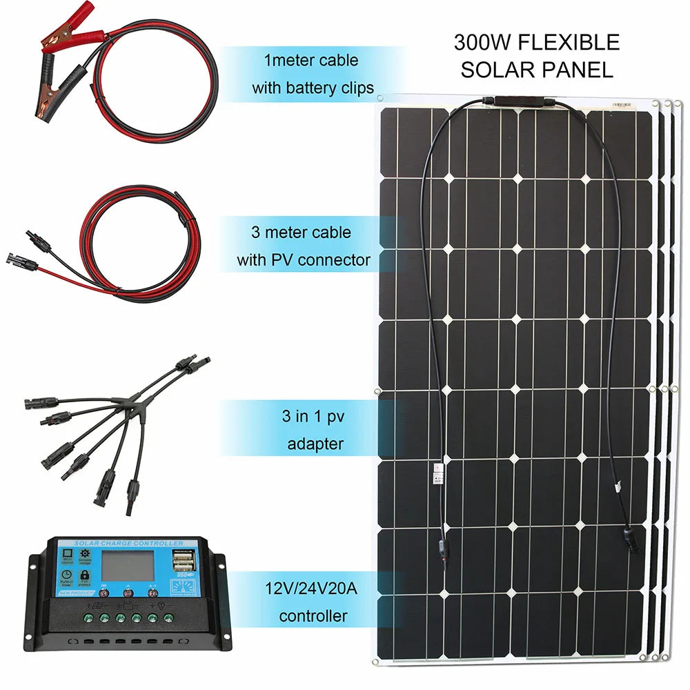 Dgsunlight 12V Flexible Solar Panel Kit 100W Controller