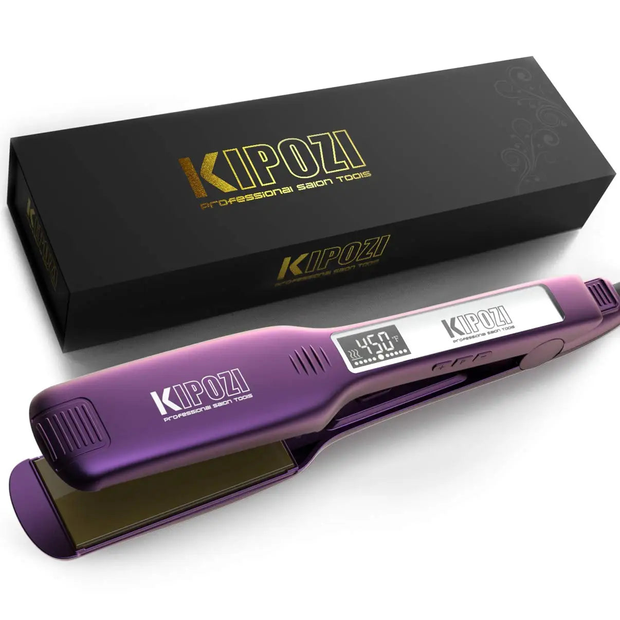 KIPOZI Titanium Flat Iron Pro Hair Straightener Dual Voltage LCD