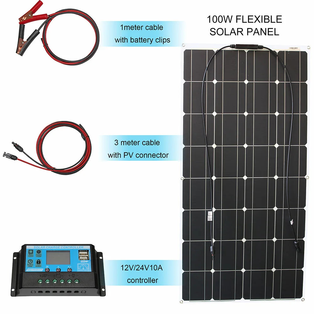 Dgsunlight 12V Flexible Solar Panel Kit 100W Controller