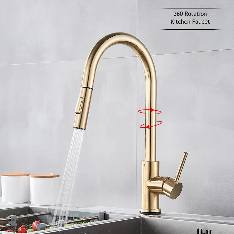 Wanmivezlo Pull Out Touch Sensor Kitchen Faucet With 360 Rotation