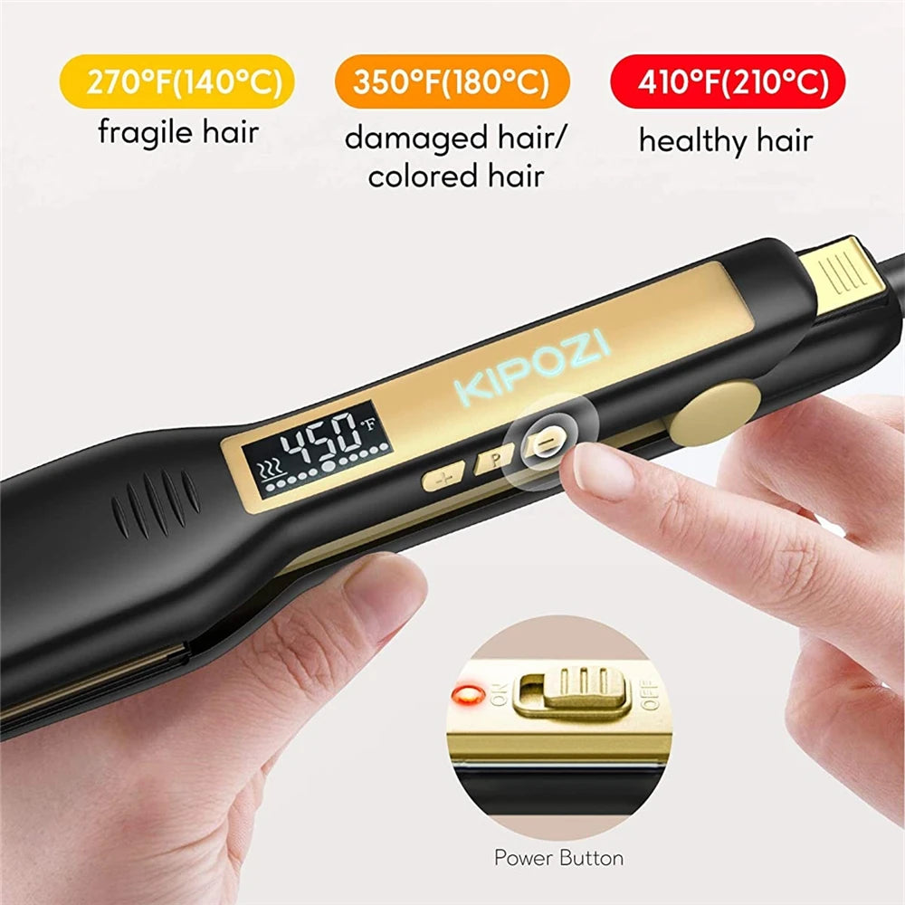 KIPOZI Titanium Flat Iron Pro Hair Straightener Dual Voltage LCD