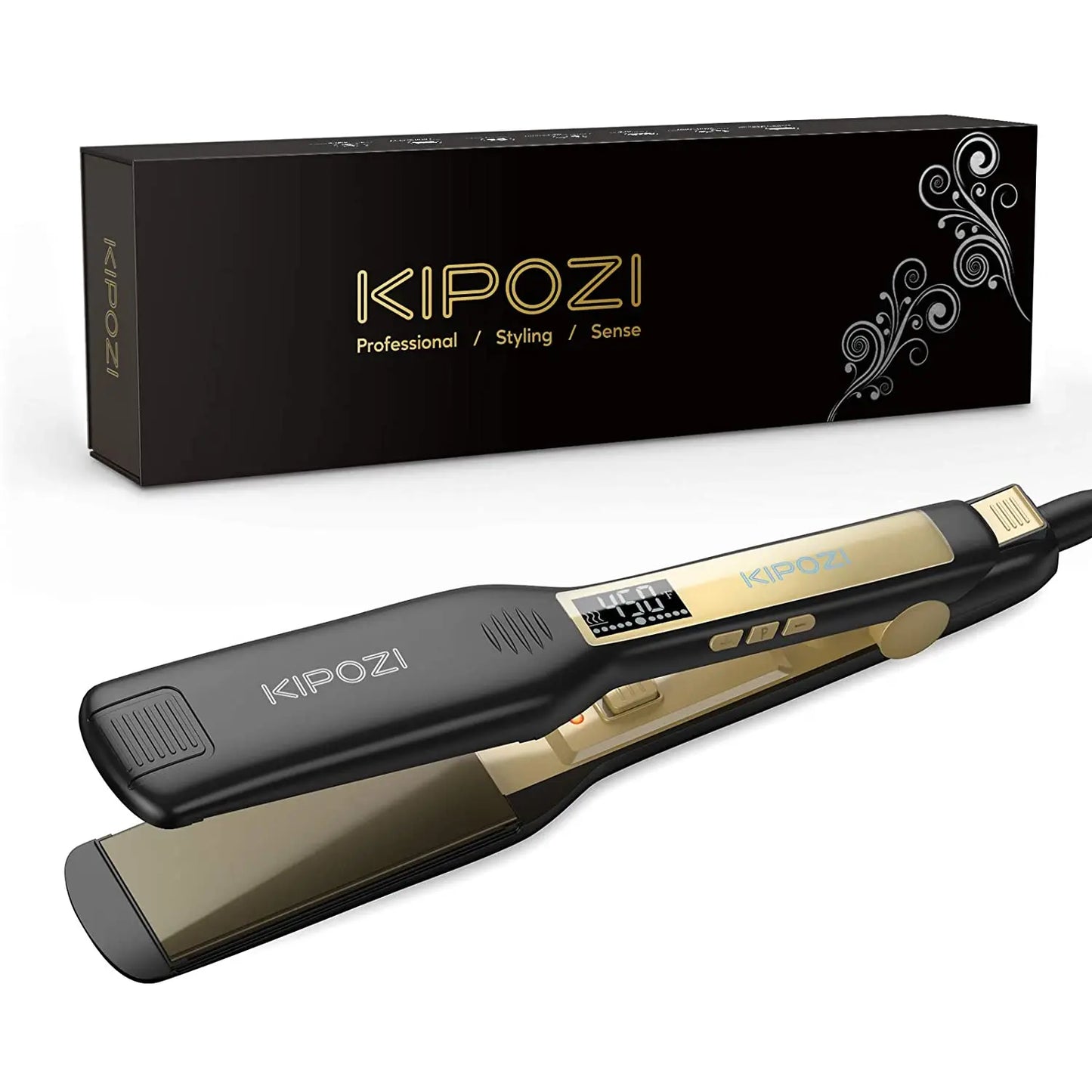 KIPOZI Titanium Flat Iron Pro Hair Straightener Dual Voltage LCD
