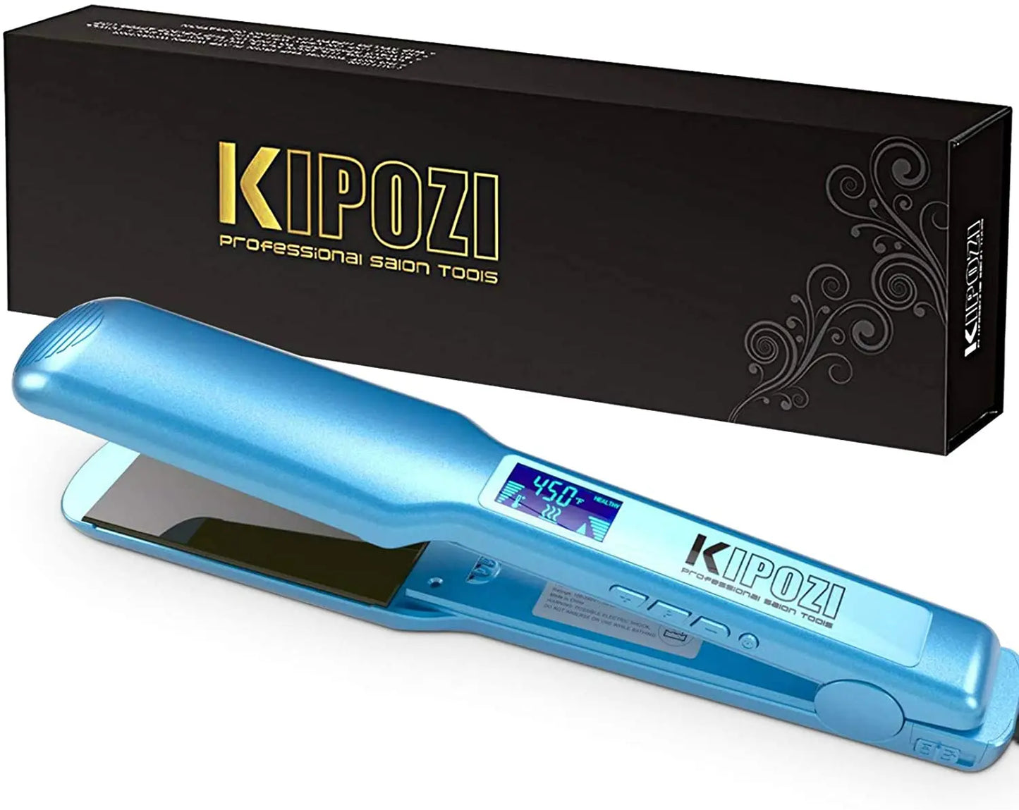 KIPOZI Titanium Flat Iron Pro Hair Straightener Dual Voltage LCD