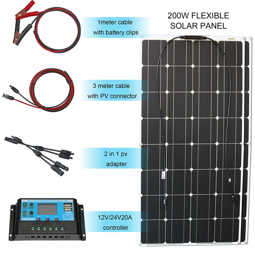Dgsunlight 12V Flexible Solar Panel Kit 100W Controller