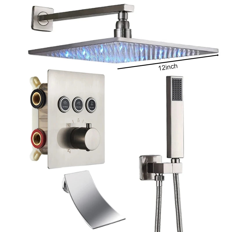 Shinesia Thermostatic Rainfall Concealed Shower System With Led Remote