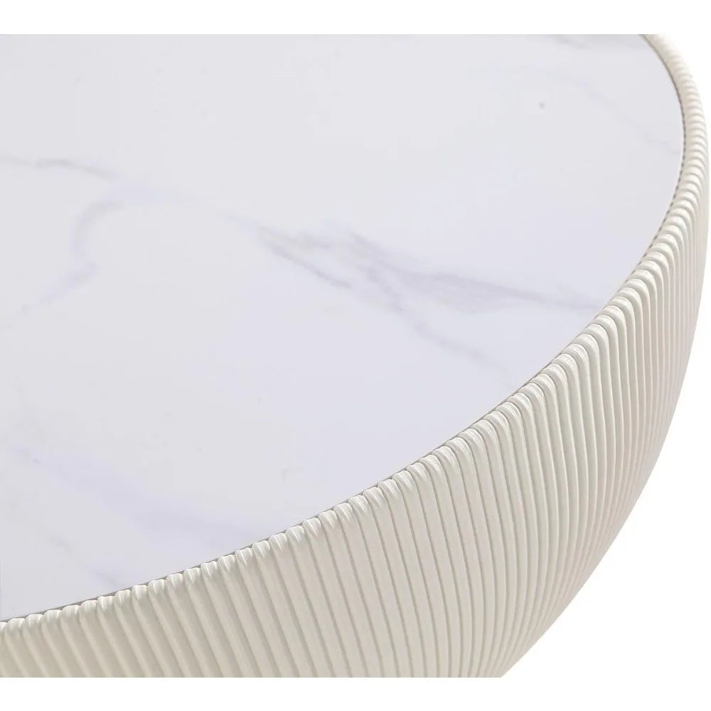 Modern Round Coffee Table Ceramic Marble Top Stainless Steel Frame