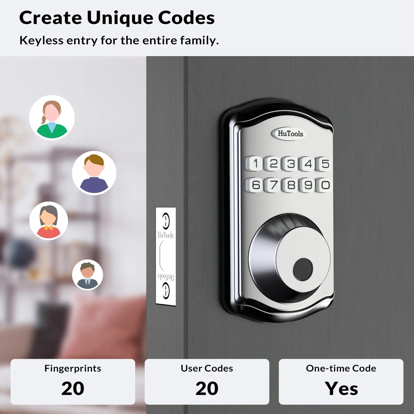 Hutools Smart Keypad Door Lock With Fingerprint 20 Codes