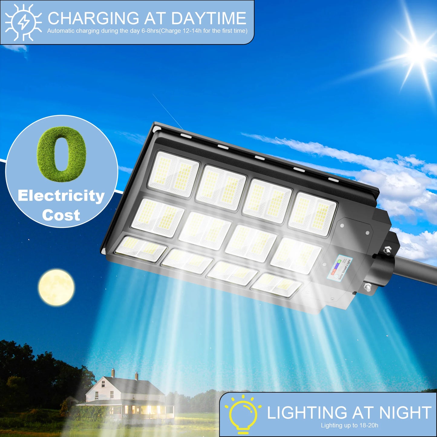 Outdoor Solar Street Light 3500W IP65 Motion Sensor Remote