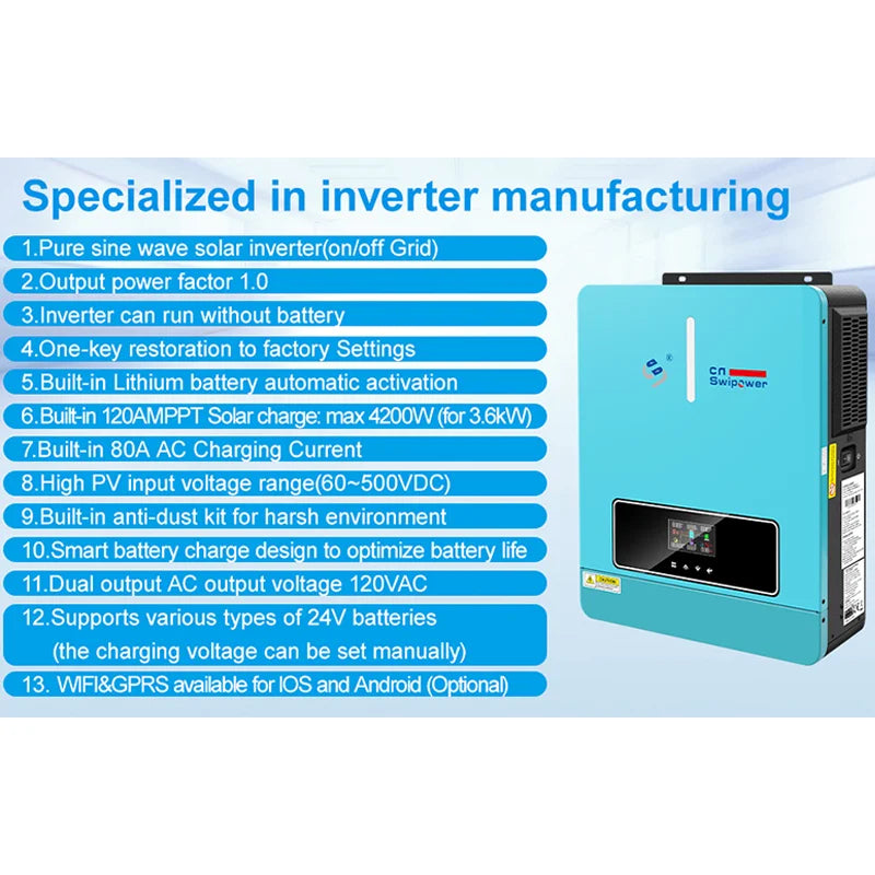 Cnswipower Pure Sine Wave Hybrid Inverter 4000VA 3600W