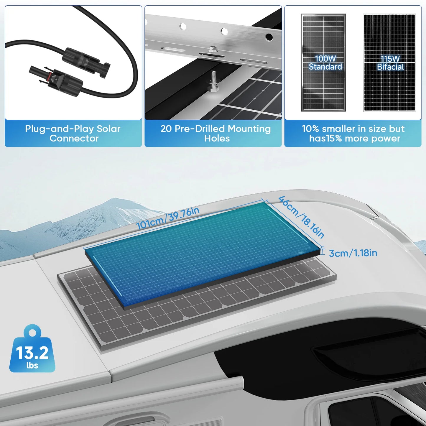 Rvpozwer 400W 12V Double Sided Monocrystalline Solar Panel