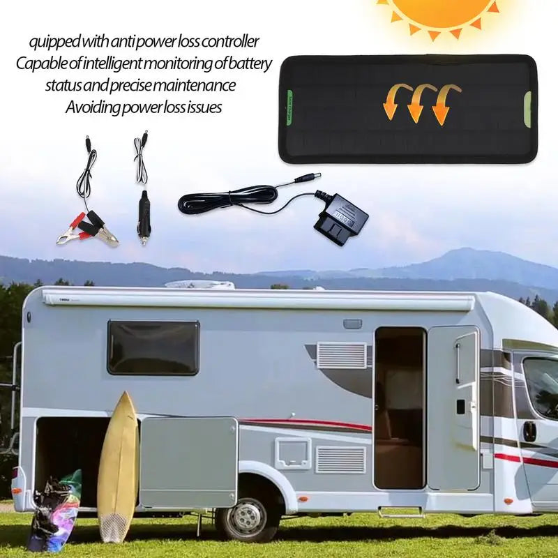 Solar Trickle Charger Waterproof 12V Car Battery Maintainer Kit