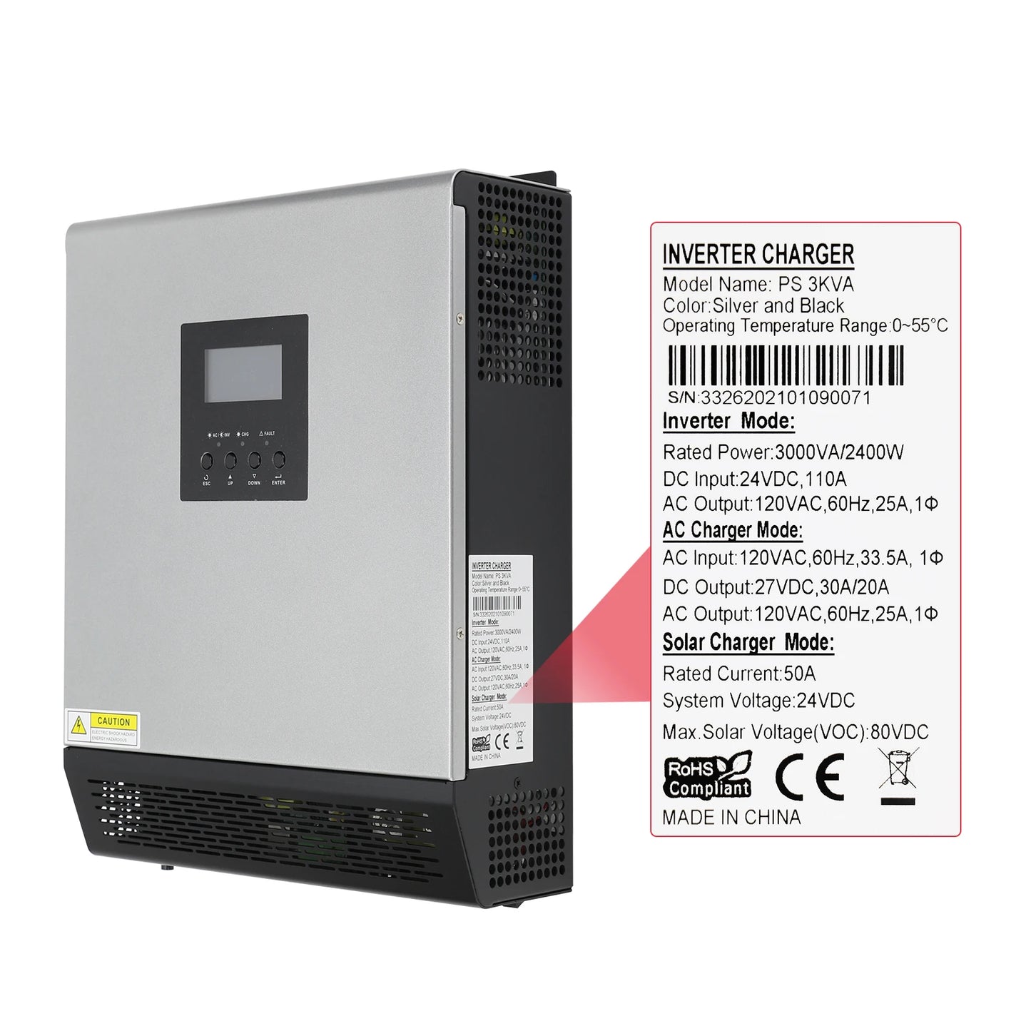 ECGSOLAX 2400W Hybrid Solar Inverter 24V 110V PWM 50A