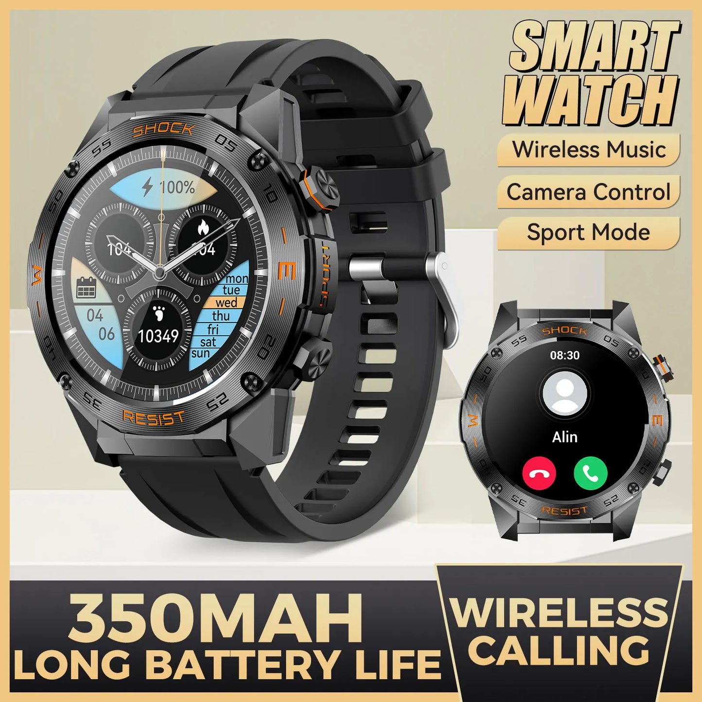 LaNikar Military Smartwatch for Men with Heart Rate Tracking