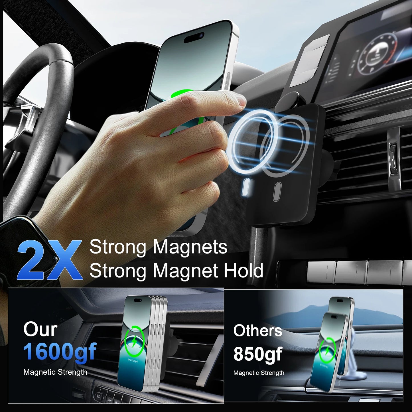 Wireless Car Charger 15W Magnetic Phone Holder For iPhone MagSafe