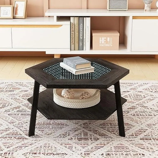 Hexagon Modern Coffee Table With Voice Activated LED Lighting