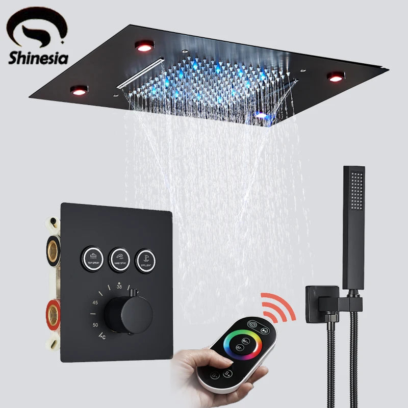 Shinesia Thermostatic Rainfall Concealed Shower System With Led Remote