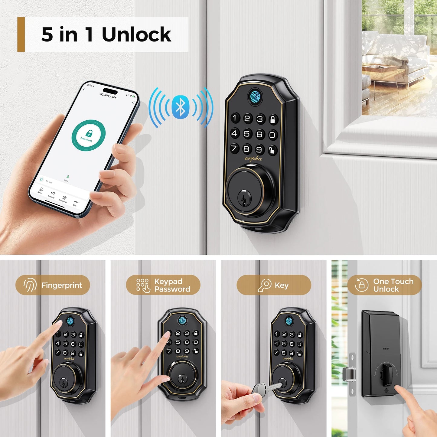 Arpha D280 Smart Fingerprint 5-In-1 Keypad Door Lock