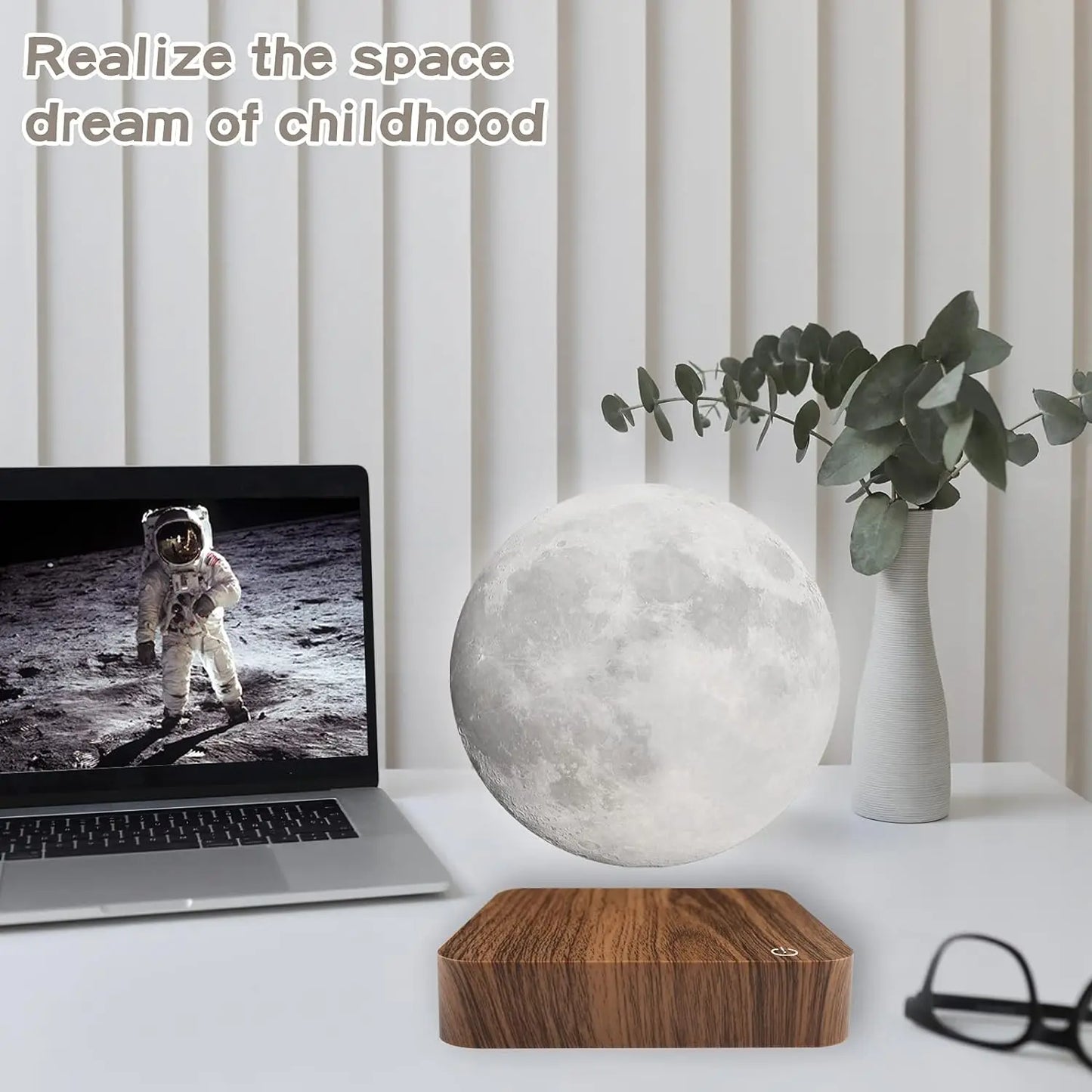 Mexllex Magnetic Floating Rotating Moon Lamp With Wooden Base