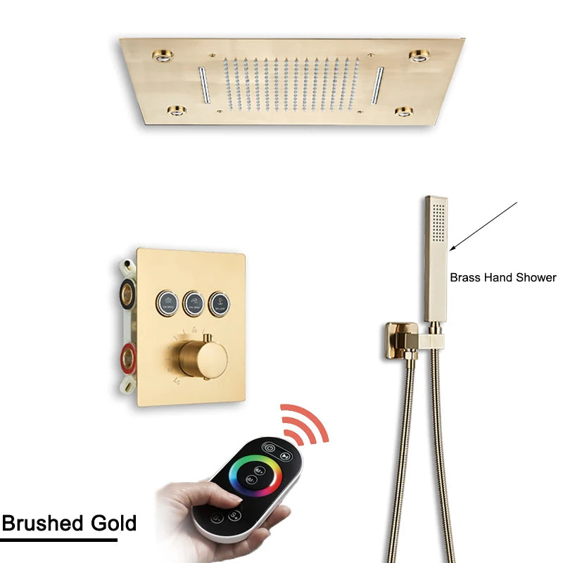 Shinesia Thermostatic Rainfall Concealed Shower System With Led Remote