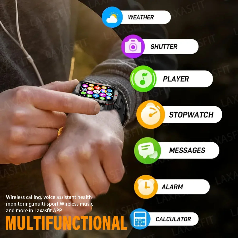 LAXASFIT Smart Watch with Bluetooth Voice Call and LED Flashlight
