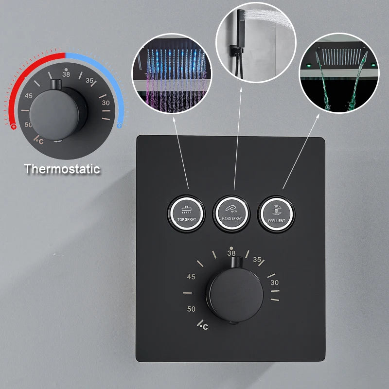 Shinesia Thermostatic Rainfall Concealed Shower System With Led Remote
