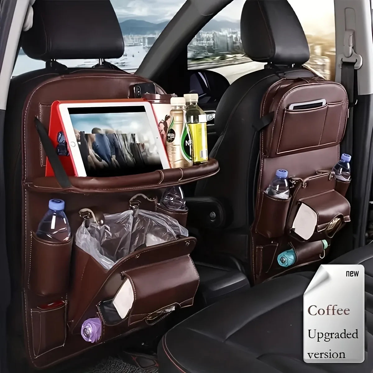 Universal PU Leather Car Seat Back Organizer Storage Bag