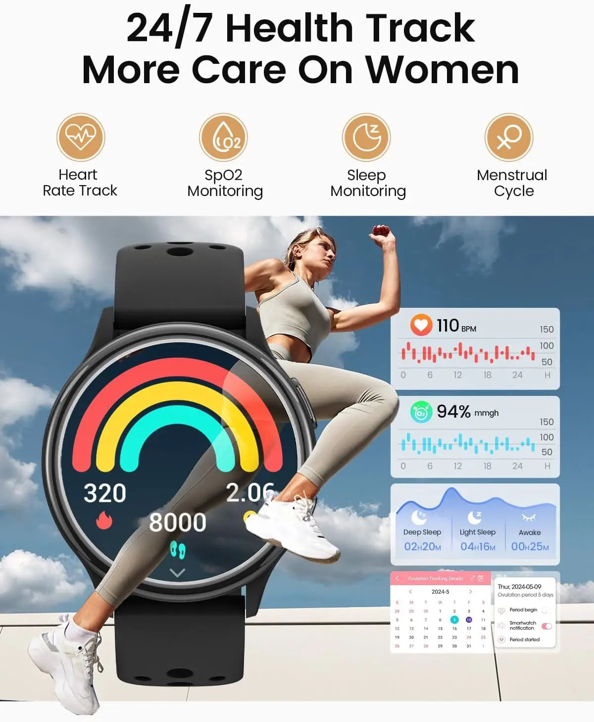 AnyloopCa Women's Smartwatch Fitness Tracker with 400 Faces