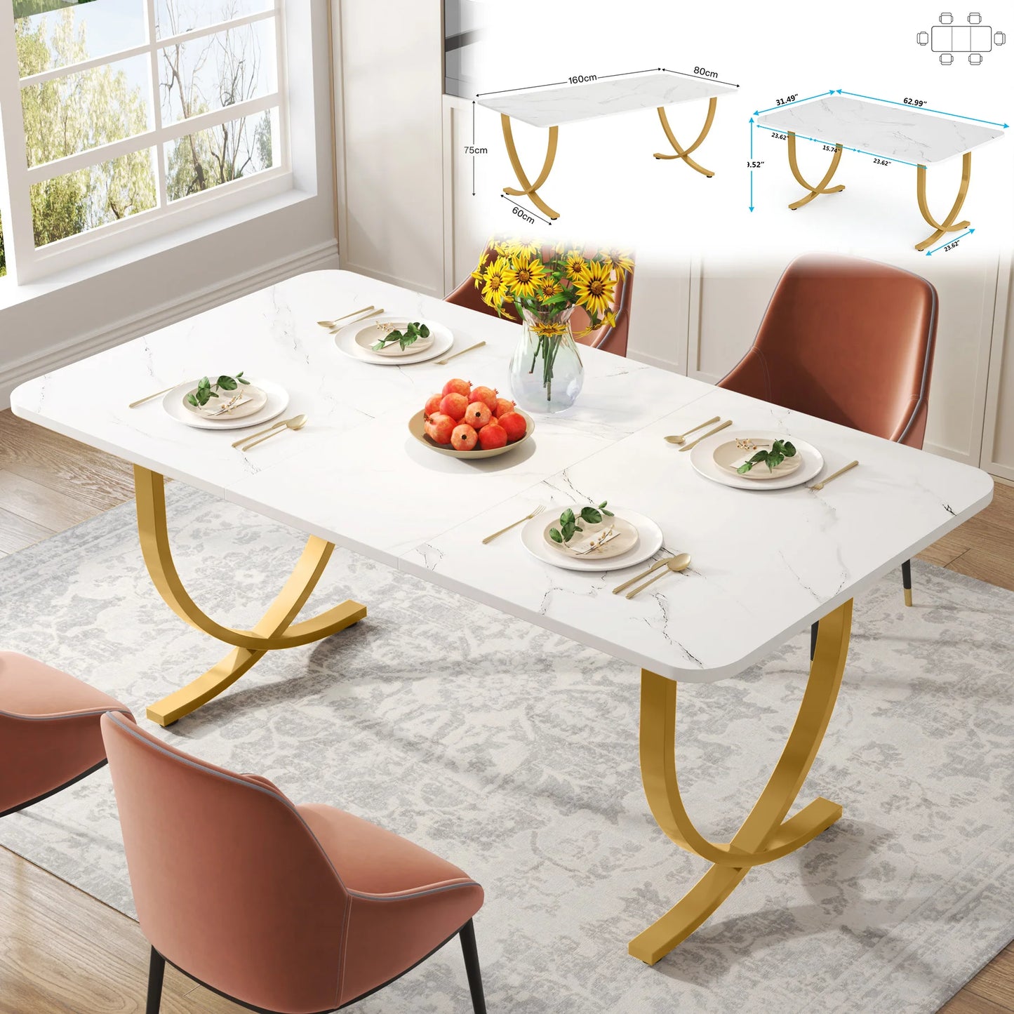 Tribesigns Modern Dining Table for Four to Six Faux Marble