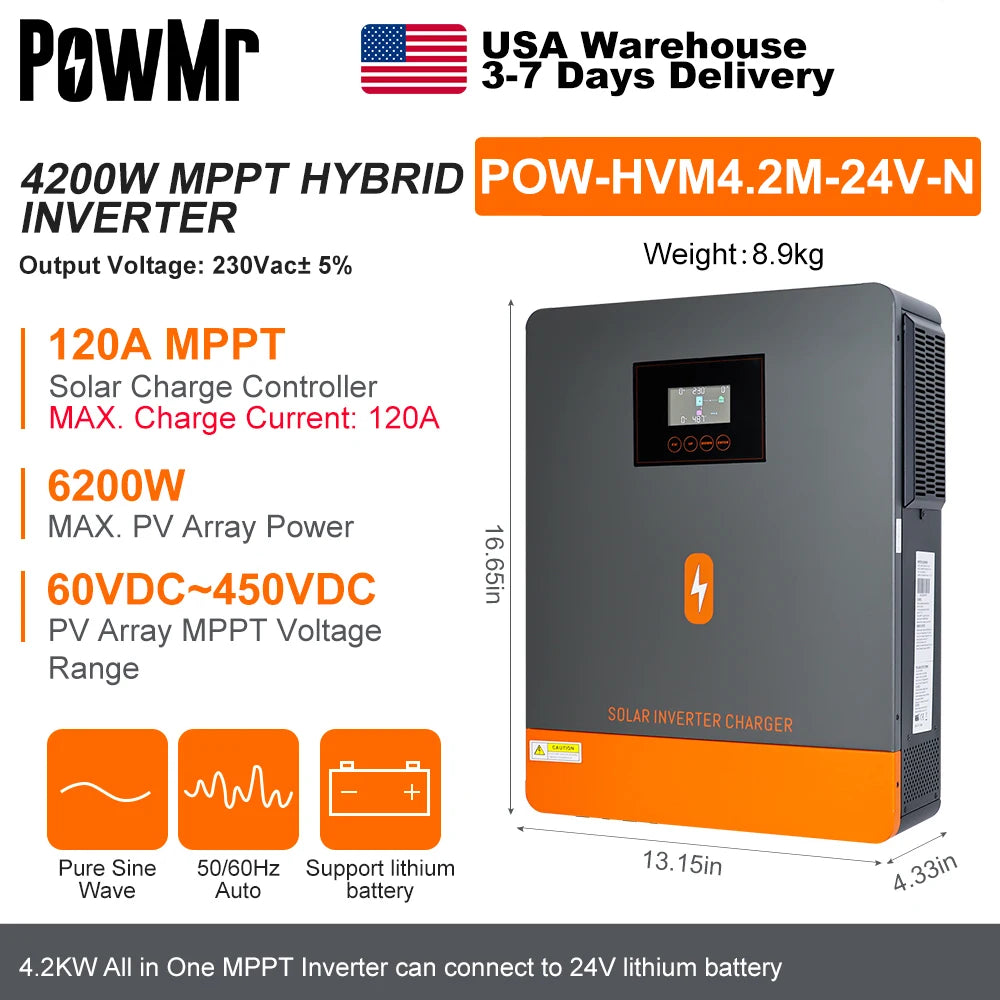 PowMr 4.2KW Hybrid Solar Inverter 24V To 220V MPPT Wifi