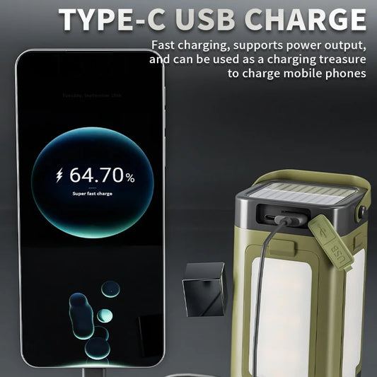 Zeorx Solar Camping Lantern With Power Bank 6 Modes USBC