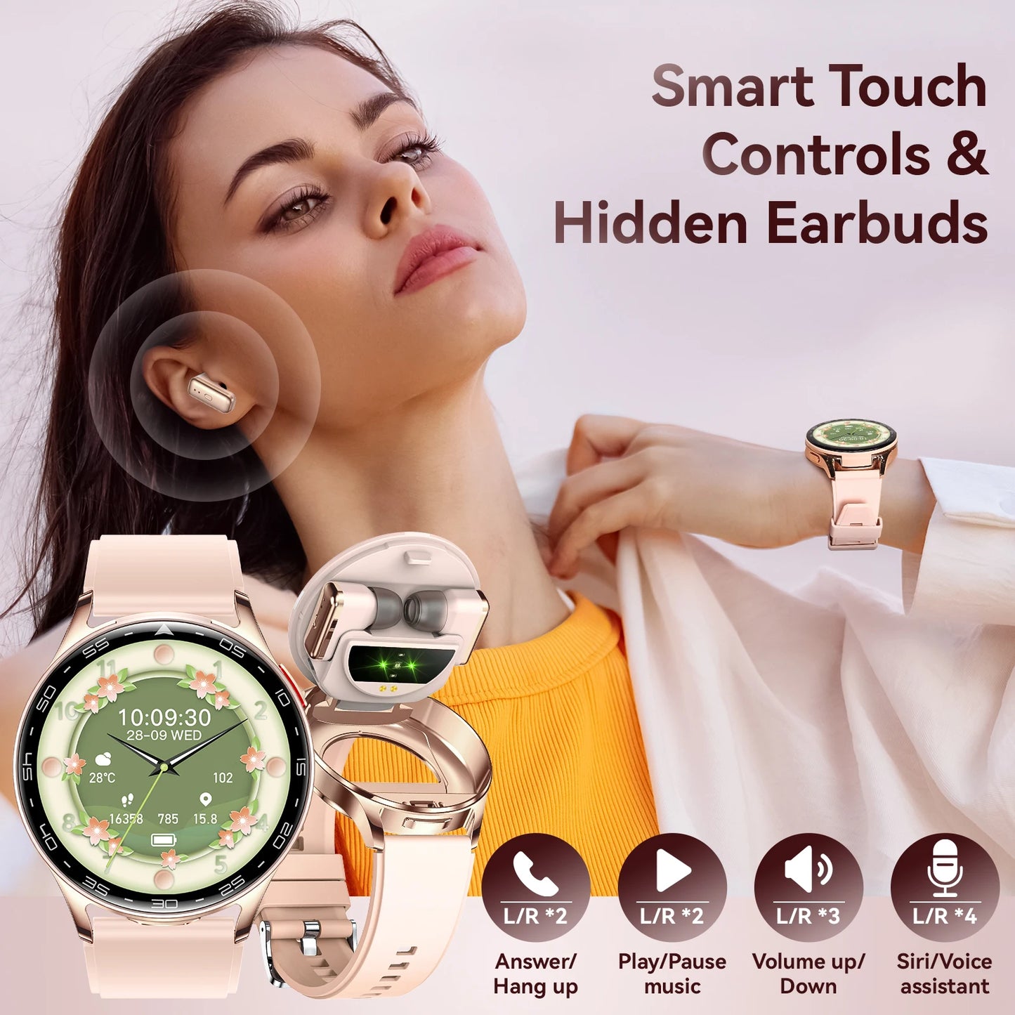 EIGIIIS Smart Watch With Earbuds 2 In 1 Heart Rate