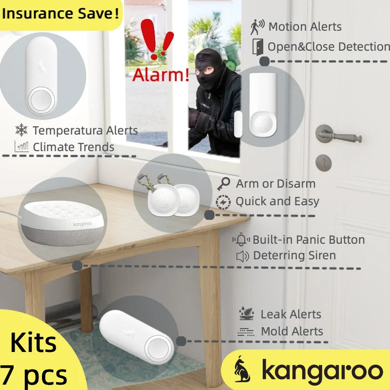 Kangaroo 7-Piece WiFi Smart Home Alarm Kit With Water Alerts