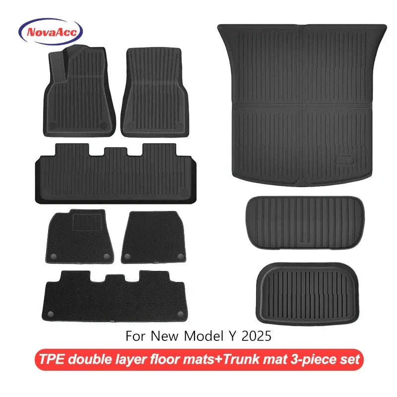 NovaAcc All Weather Floor Mats For Tesla Y Juniper TPE
