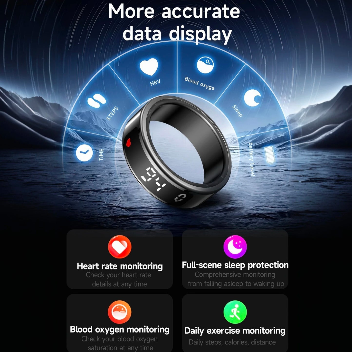 Smart Ring Digital Display Activity Tracker Sleep Monitoring Sports Modes