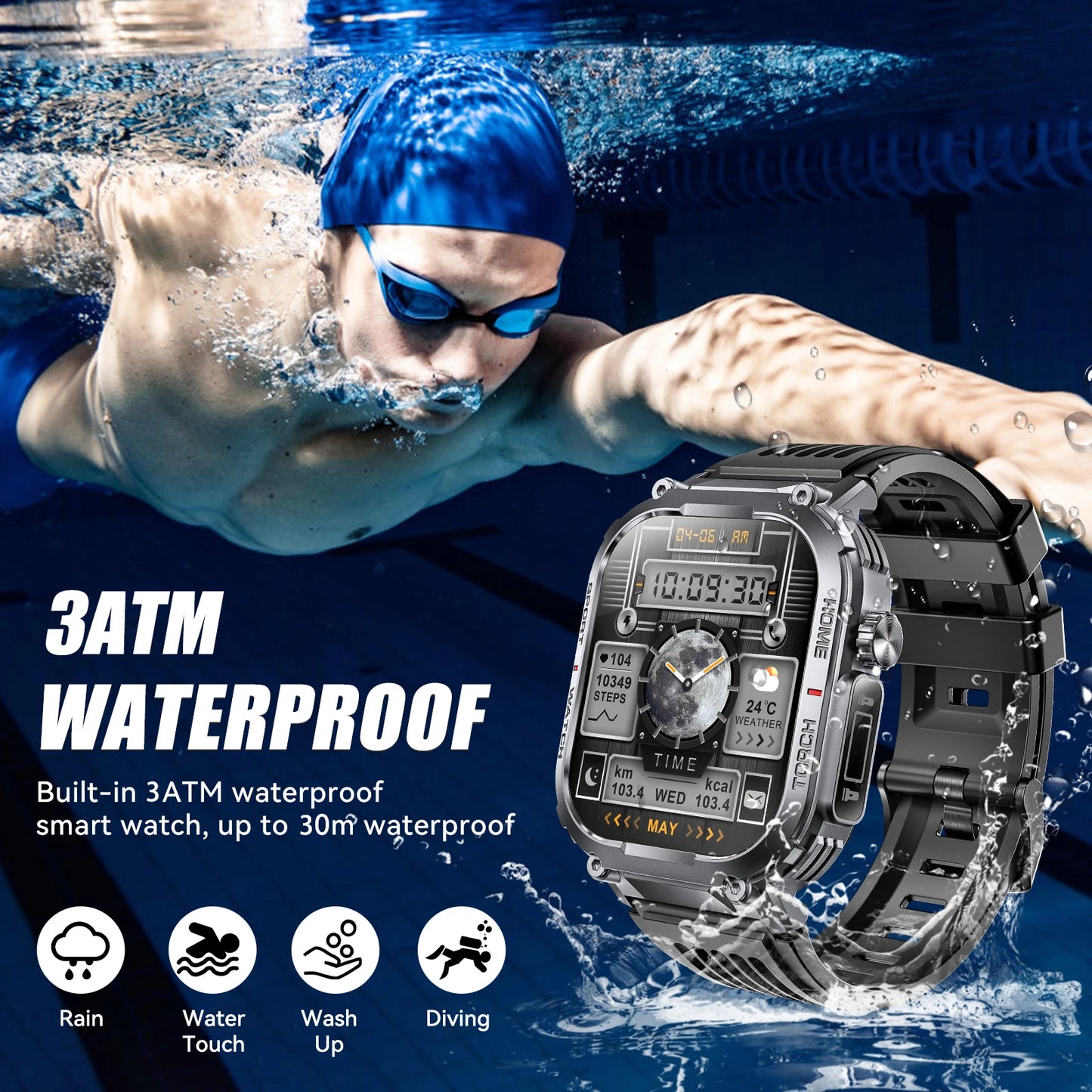EIGIIS Smartwatch Men Fitness Tracker Heart Rate Monitor