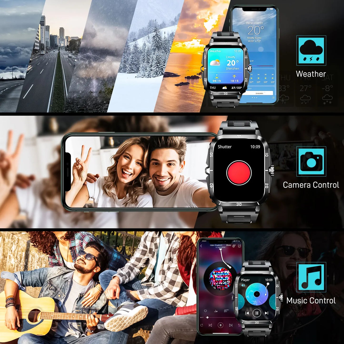EIGIIS KT71 Smartwatch 3ATM Waterproof Heart Rate Blood Pressure Bluetooth