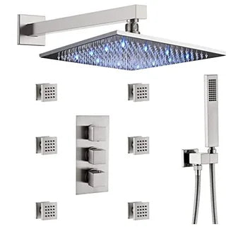 Shinesia Thermostatic Rainfall Concealed Shower System With Led Remote