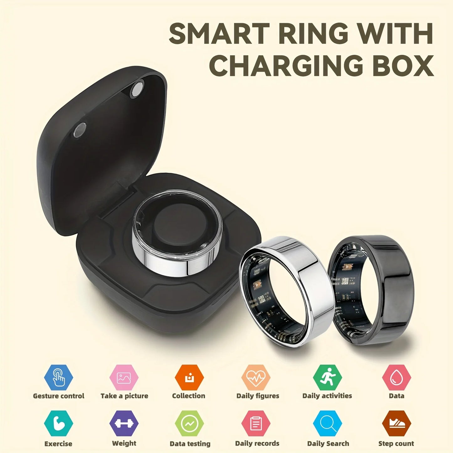 Odelettevcy Smart Ring With Heart Rate SpO2 Sleep Tracker