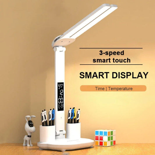 LED Clock Desk Lamp With Two Head Dimmable USB Reading