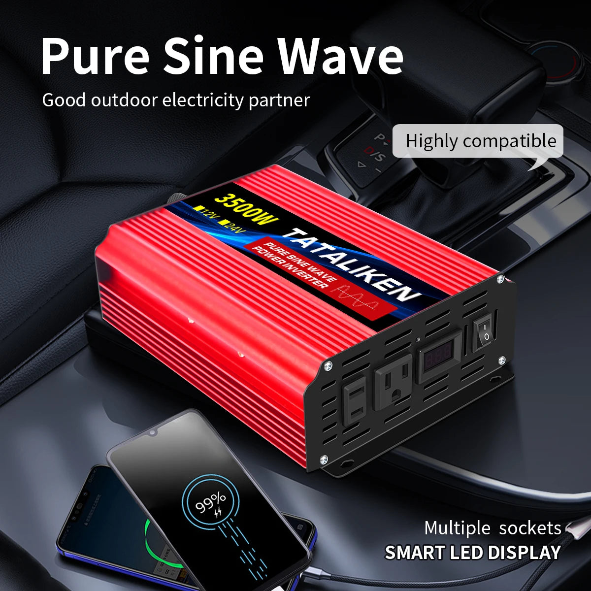 TATALIKEN 12V DC To 110V 60Hz Pure Sine Wave Car Inverter 1000W To 10000W