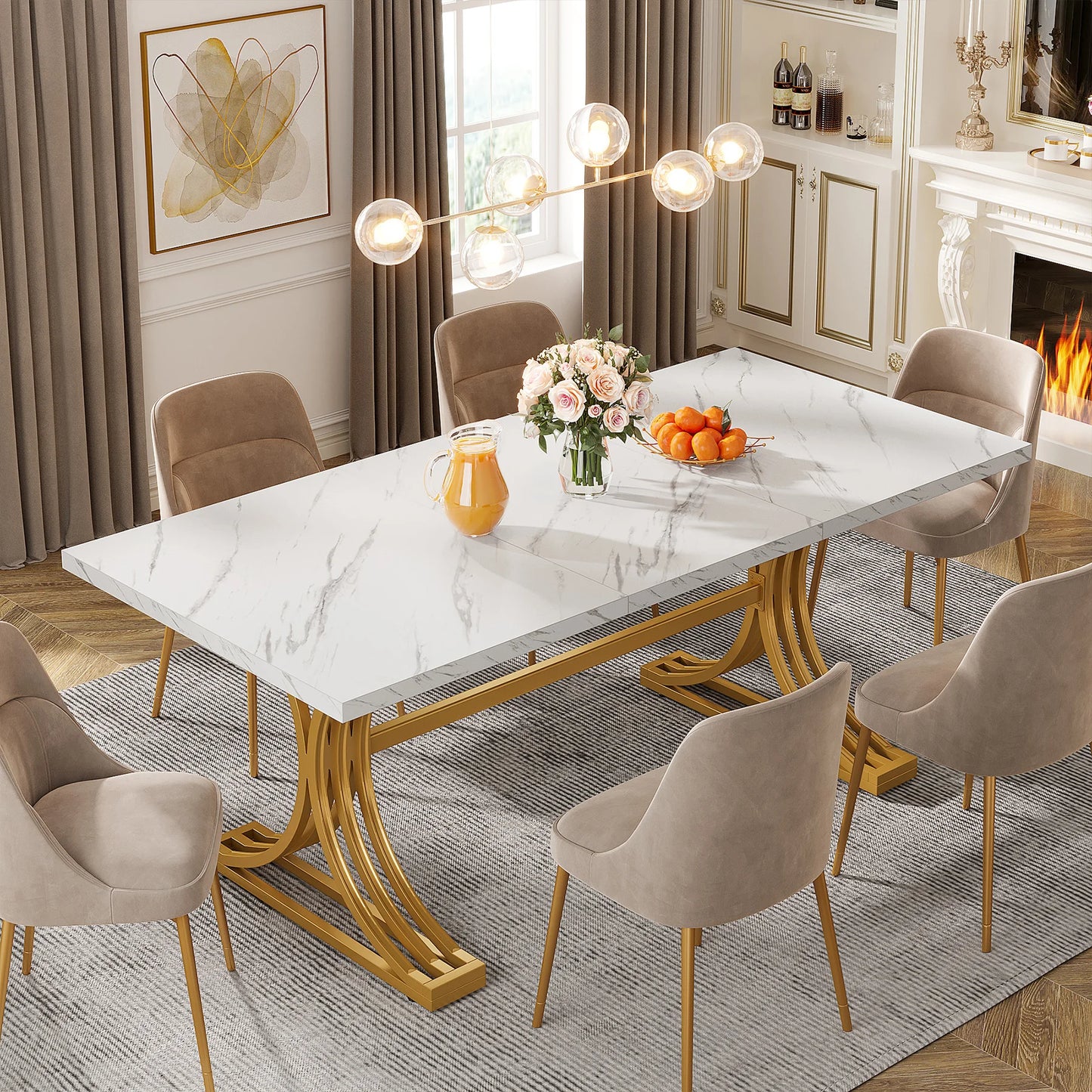 Tribesigns Modern Dining Table for Four to Six Faux Marble