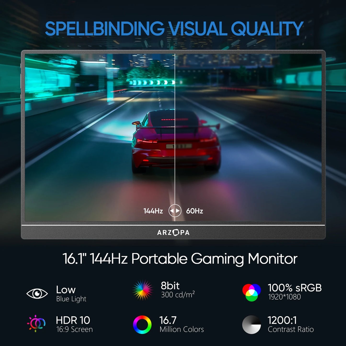 Arzopa Z1FC Portable Gaming Monitor 144Hz HDR 100 Percent sRGB